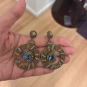 Elegant Gold and Blue Dangle Earrings